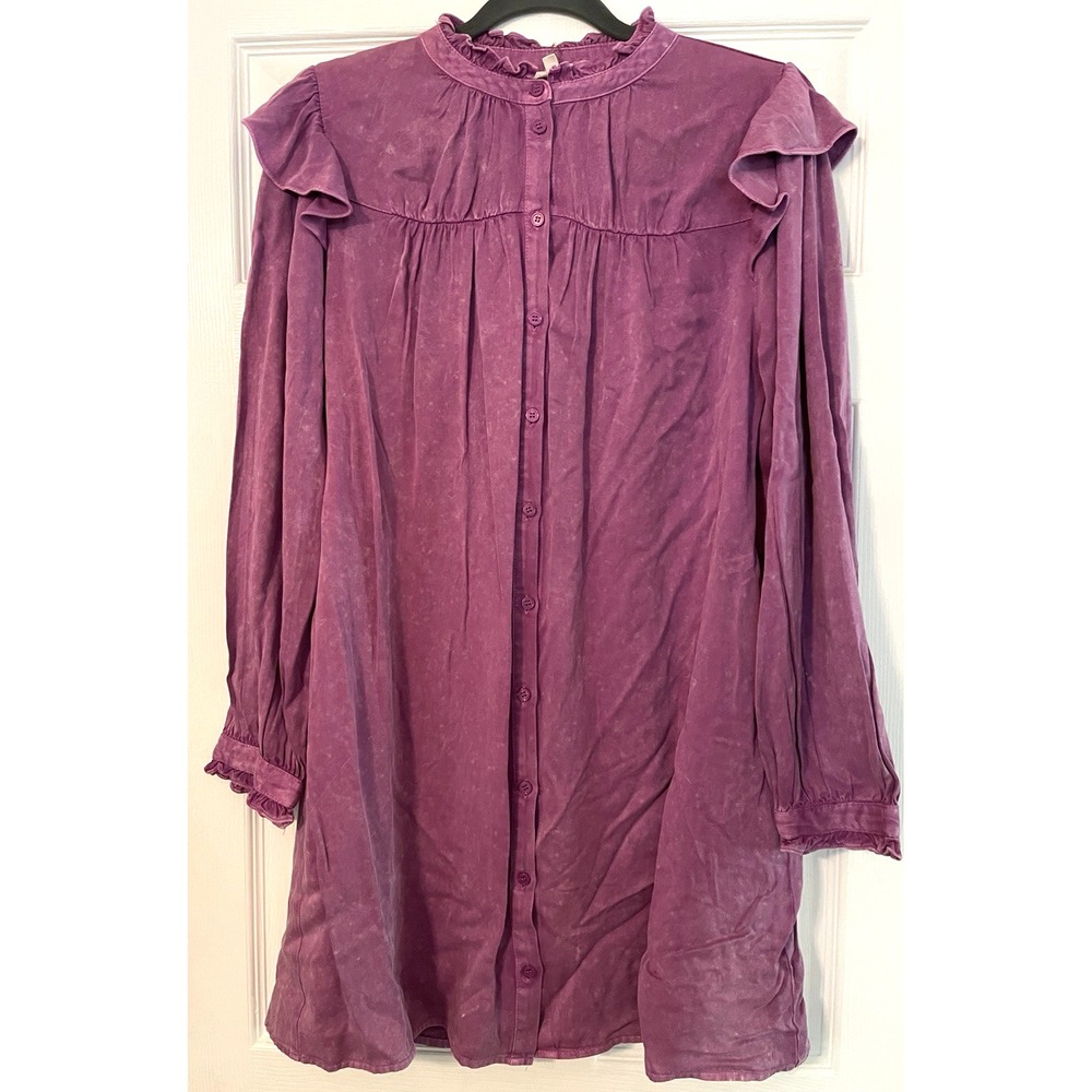 New Jodifl purple peasant‎ tunic blouse women's sz Small ruffle shoulder cottage